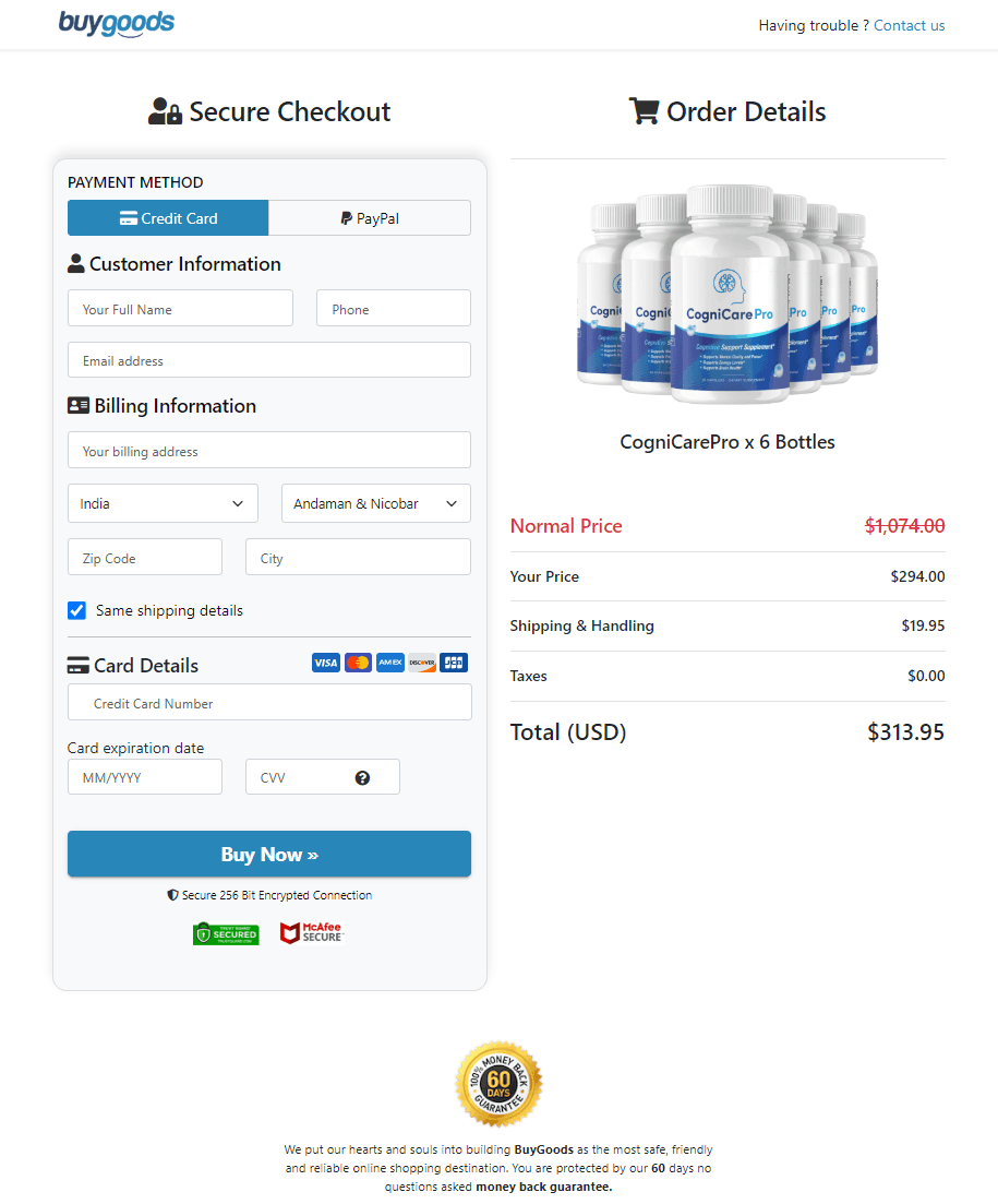 CogniCare Pro Secure Order Form